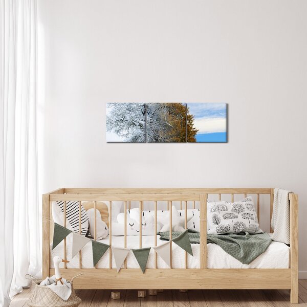 Obraz - Zmiana pór roku (z zegarem) (90x30 cm)