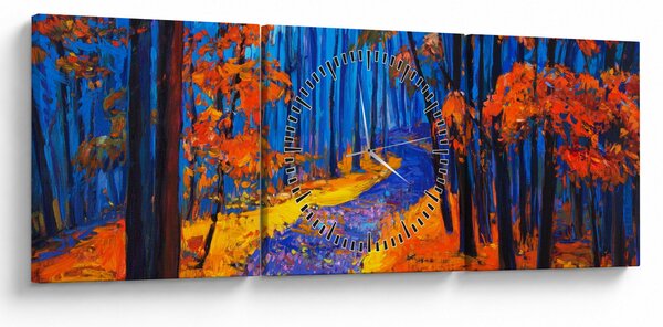 Obraz jesiennego lasu (z zegarem) (90x30 cm)