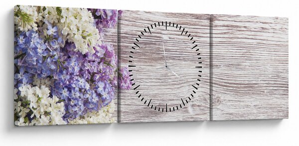 Obraz bzu na drewnie (z zegarem) (90x30 cm)