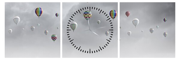 Obraz - Balony nad ceglaną ścianą (z zegarem) (90x30 cm)