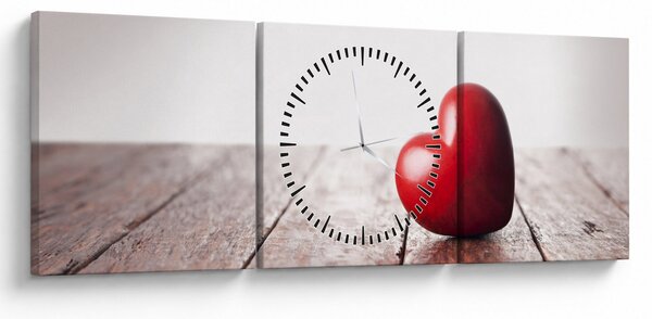 Obraz drewnianego serca (z zegarem) (90x30 cm)