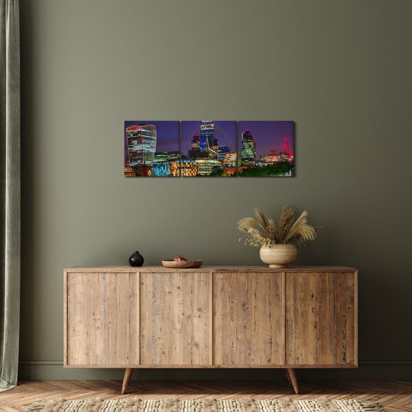 Obraz - Londyn wieczorem (z zegarem) (90x30 cm)