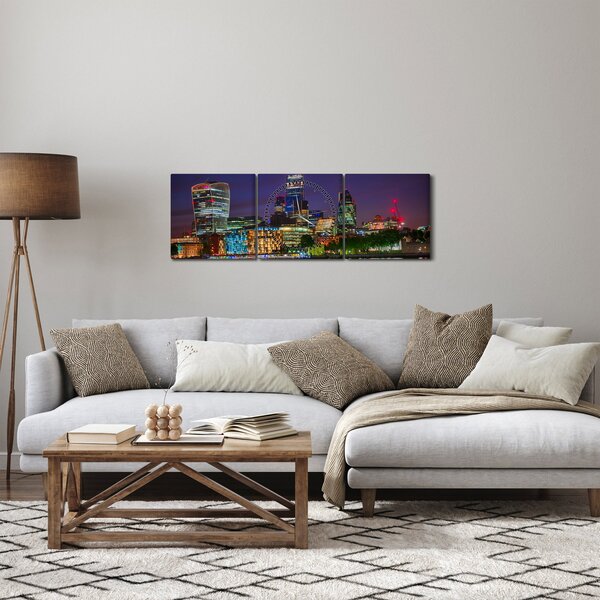 Obraz - Londyn wieczorem (z zegarem) (90x30 cm)
