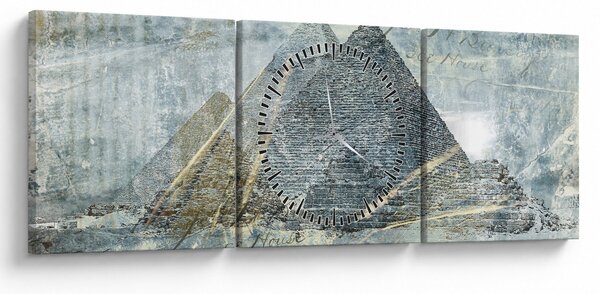 Obraz - Piramidy w niebieskim filtrze (z zegarem) (90x30 cm)