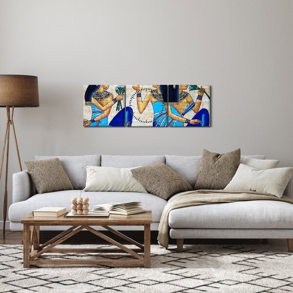 Obraz - Malarstwo egipskie (z zegarem) (90x30 cm)
