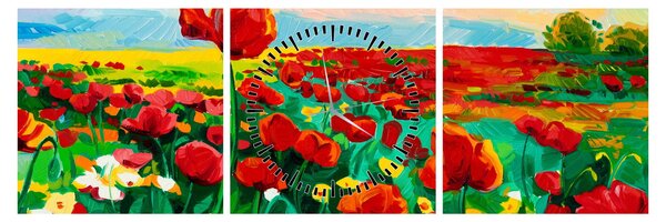 Obraz pola z makami (z zegarem) (90x30 cm)
