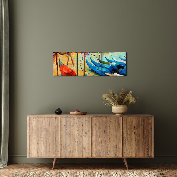 Obraz - Port w Wenecji (z zegarem) (90x30 cm)