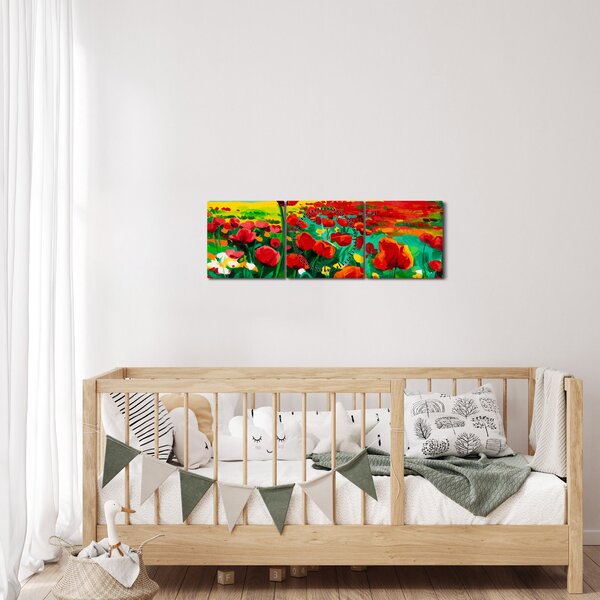 Obraz pola z makami (z zegarem) (90x30 cm)
