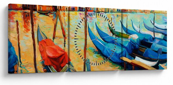 Obraz - Port w Wenecji (z zegarem) (90x30 cm)