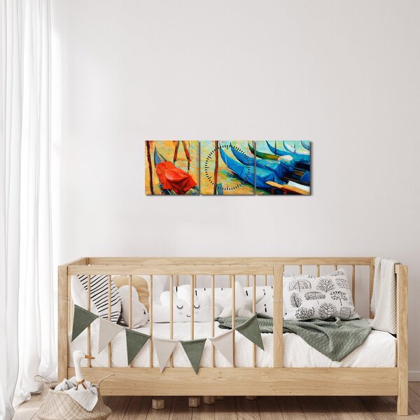 Obraz - Port w Wenecji (z zegarem) (90x30 cm)