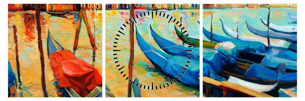 Obraz - Port w Wenecji (z zegarem) (90x30 cm)