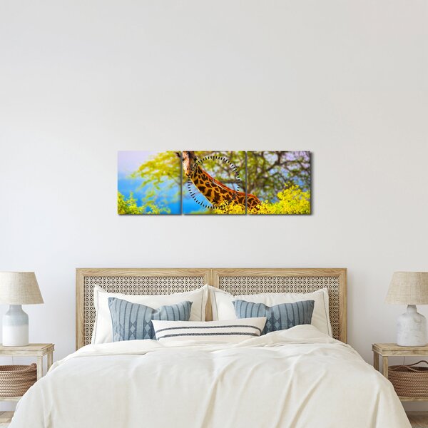Obraz żyrafy w Afryce (z zegarem) (90x30 cm)