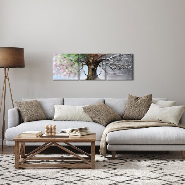 Obraz - Drzewo czterech pór roku (z zegarem) (90x30 cm)