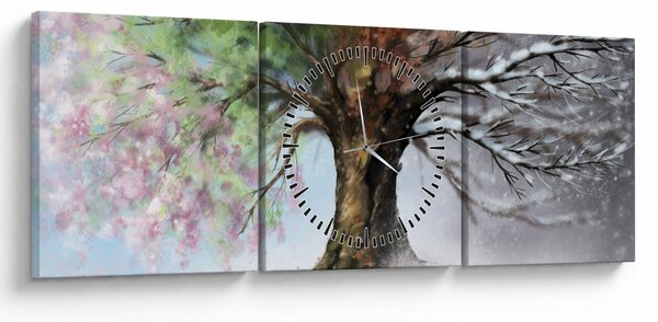 Obraz - Drzewo czterech pór roku (z zegarem) (90x30 cm)