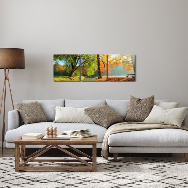 Obraz - Spokojny jesienny krajobraz (z zegarem) (90x30 cm)