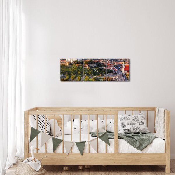 Obraz - Panorama Bratysławy, Słowacja (z zegarem) (90x30 cm)
