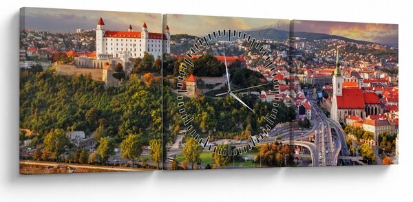 Obraz - Panorama Bratysławy, Słowacja (z zegarem) (90x30 cm)
