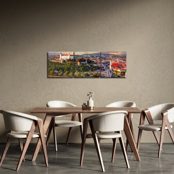 Obraz - Panorama Bratysławy, Słowacja (z zegarem) (90x30 cm)