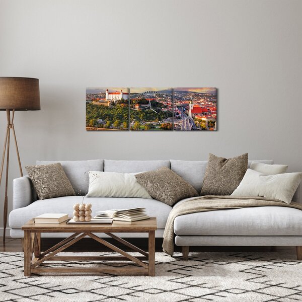 Obraz - Panorama Bratysławy, Słowacja (z zegarem) (90x30 cm)