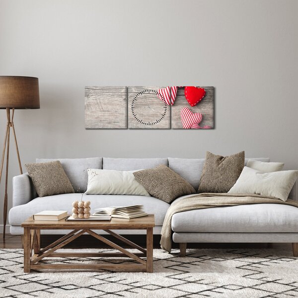 Obraz - Serca (z zegarem) (90x30 cm)