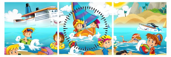 Obraz - Dzień na plaży (z zegarem) (90x30 cm)