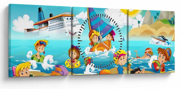 Obraz - Dzień na plaży (z zegarem) (90x30 cm)