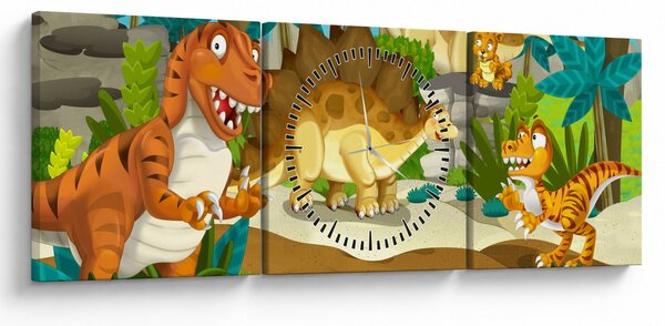 Obraz - Dinozaury (z zegarem) (90x30 cm)