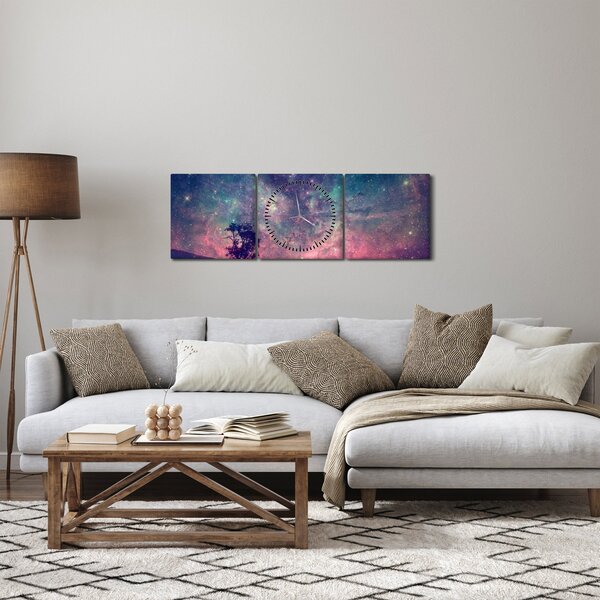 Obraz - Nieziemskie nocne niebo (z zegarem) (90x30 cm)