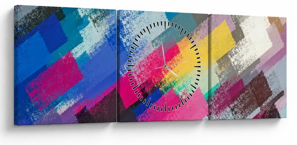 Obraz - Kolorowe pociągnięcia pędzlem (z zegarem) (90x30 cm)