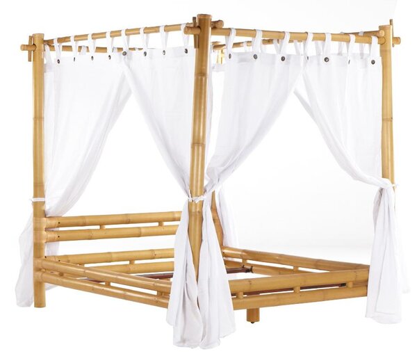 Łóżko z baldachimem MALINDI z zasłoną - 160 × 200 cm - Bambus