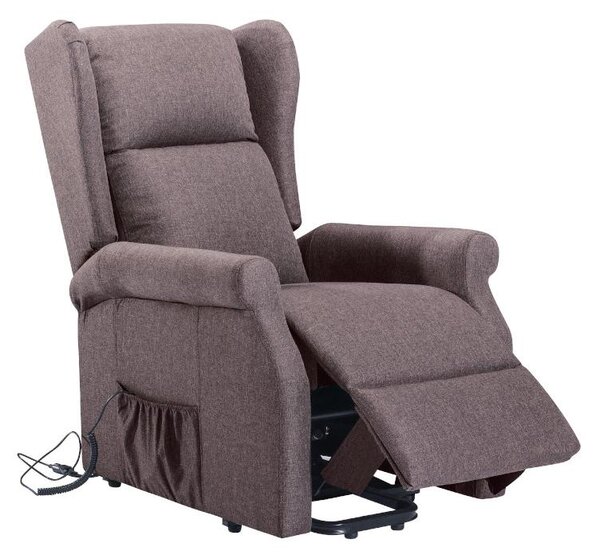 Fotel LAUGAR podnoszony elektrycznie z tkaniny – Kolor brązowy