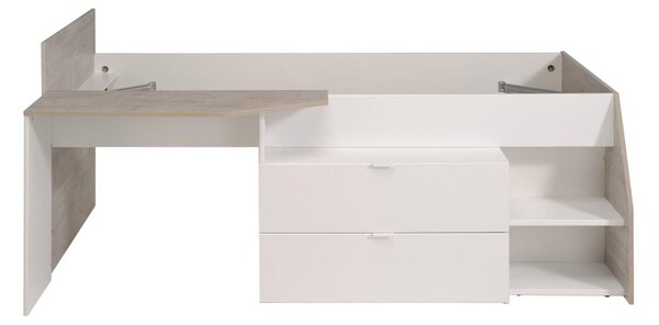 Łóżko GISELE z biurkiem i półkami - 90 x 200 cm - Kolor biały i dębowy