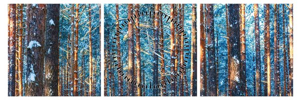 Obraz - Zimowy las (z zegarem) (90x30 cm)