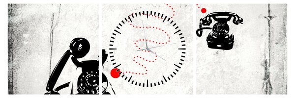 Obraz - Rysunek telefonu w stylu Banksy (z zegarem) (90x30 cm)