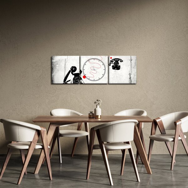 Obraz - Rysunek telefonu w stylu Banksy (z zegarem) (90x30 cm)