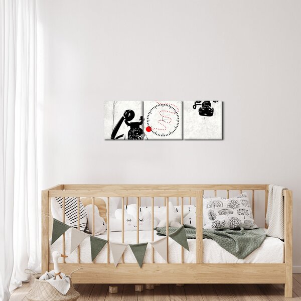 Obraz - Rysunek telefonu w stylu Banksy (z zegarem) (90x30 cm)