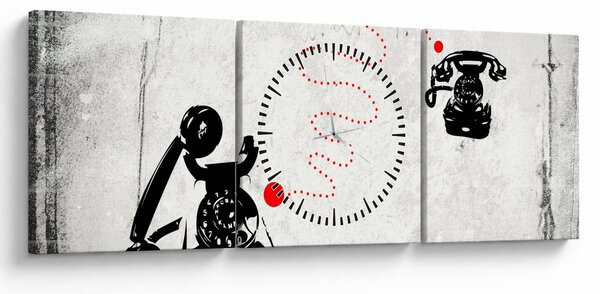 Obraz - Rysunek telefonu w stylu Banksy (z zegarem) (90x30 cm)
