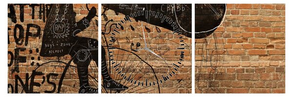 Obraz - Mężczyzna na rowerze w stylu Banksy (z zegarem) (90x30 cm)