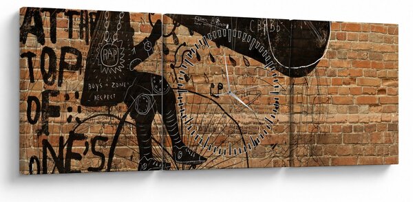 Obraz - Mężczyzna na rowerze w stylu Banksy (z zegarem) (90x30 cm)
