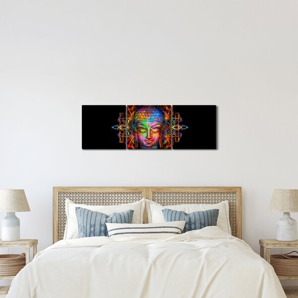 Obraz - Popiersie Buddy w neonowych kolorach (z zegarem) (90x30 cm)