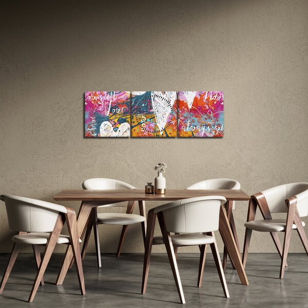 Obraz - Serce na abstrakcyjnym tle (z zegarem) (90x30 cm)