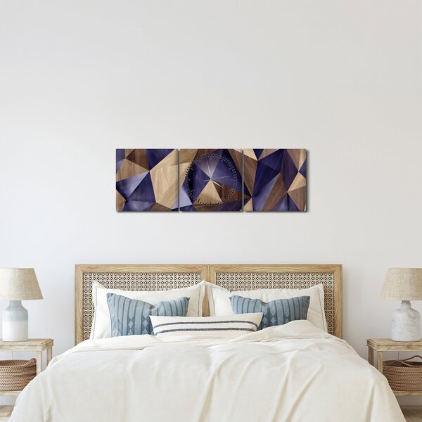 Obraz - 3D drewniane trójkąty (z zegarem) (90x30 cm)