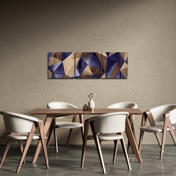 Obraz - 3D drewniane trójkąty (z zegarem) (90x30 cm)