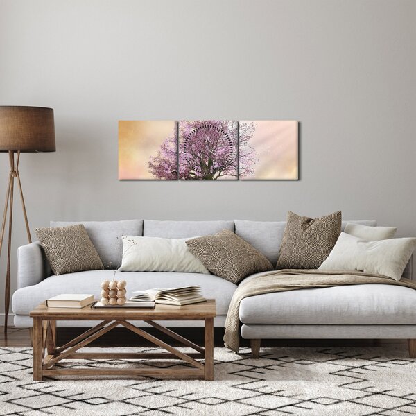 Obraz kwitnącego drzewa na szczycie wzgórza (z zegarem) (90x30 cm)