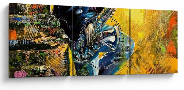 Obraz saksofonisty (z zegarem) (90x30 cm)