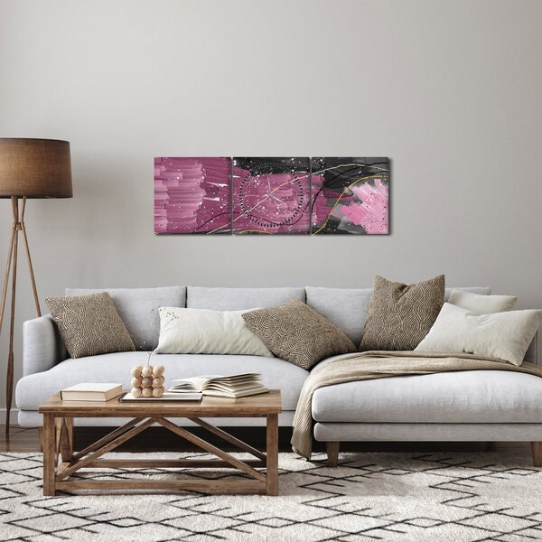 Obraz - Różowo - czarna abstrakcja (z zegarem) (90x30 cm)