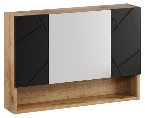 Badplaats Szafka z Lustrem Manello 80 x 17 x 60 cm - Db z Czarnym Matem - Szafka z 3 Lustrzanymi Drzwiczkami