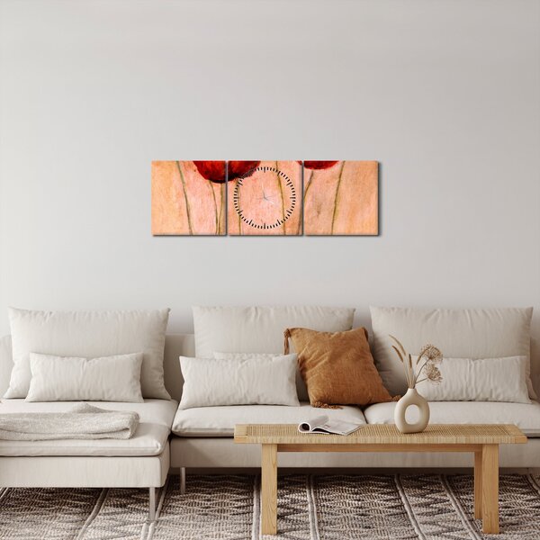 Obraz - Czerwone tulipany (z zegarem) (90x30 cm)