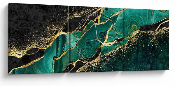 Obraz - Marmurki olejno-złote (z zegarem) (90x30 cm)