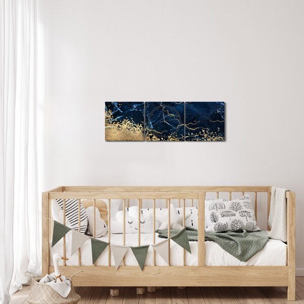 Obraz - Ciemnoniebieski marmur (z zegarem) (90x30 cm)